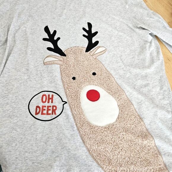Holiday Time X-Mas 3D Reindeer Fuzzy “Oh Deer” Graphic Gray T-Shirt -2XL - Picture 4 of 7